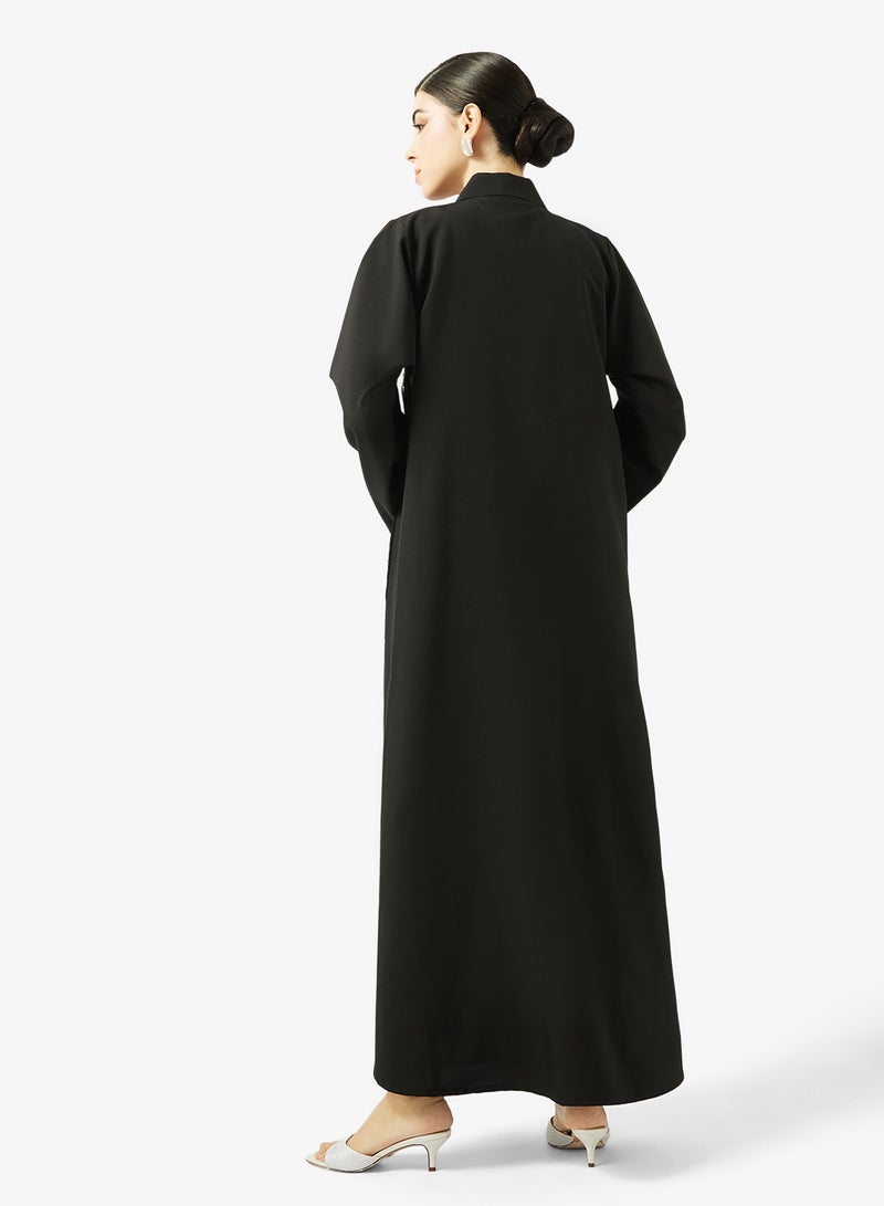 هيا كلوزيت عباية مفتوحة من الأمام مزينة بياقة لابيل عريضة - Image 2